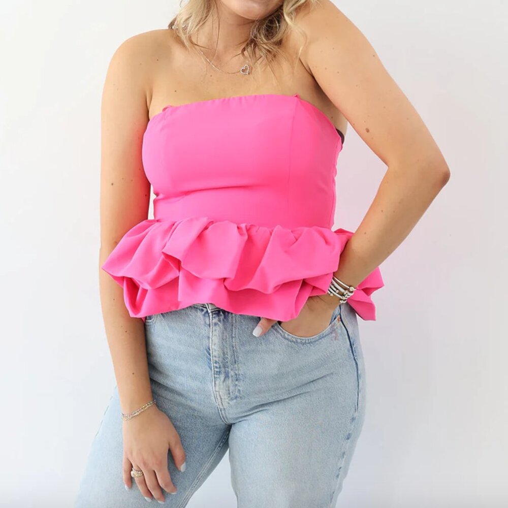 Women's DO + BE Pink Peplum Top, Bright Pink, Size M NWT